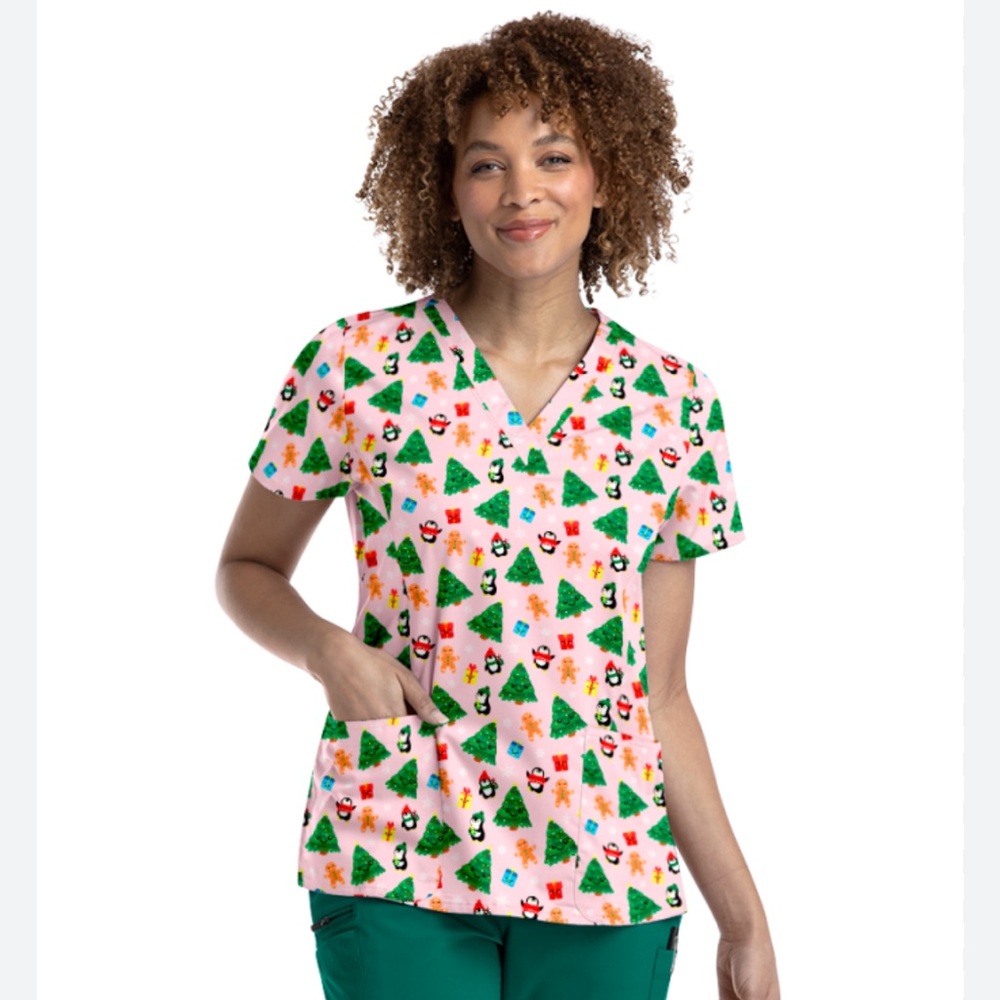 Prints by Maevn Holiday Party Women’s V-Neck Scrub Top-XS